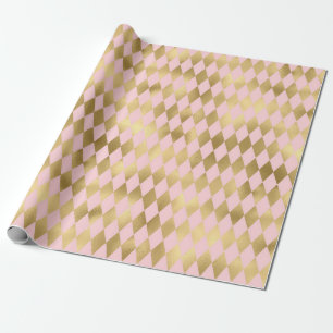 Rosa und goldenes Paris schimmerndes Diamantmuster Geschenkpapier