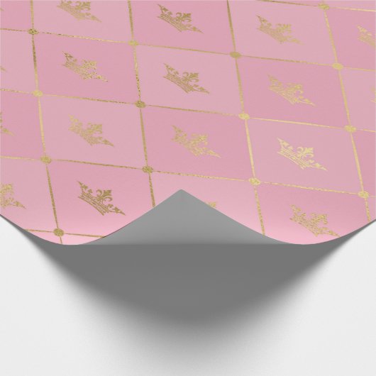 Rosa und goldenes Pariser Foil Crown Muster Geschenkpapier (Ecke)