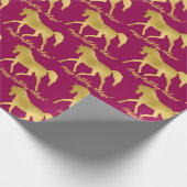 Rosa und goldenes Pferd personalisiert Geschenkpapier (Ecke)