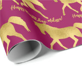 Rosa und goldenes Pferd personalisiert Geschenkpapier (Rolleneckpunkt)