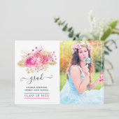 Rosa und goldenes tropisches Abschluss Foto Ankündigung (Stehend Vorderseite)