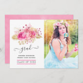Rosa und goldenes tropisches Abschluss Foto Ankündigung (Vorne/Hinten)