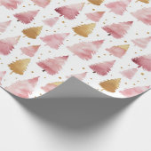 Rosa und goldenes Weihnachtsbaummuster Geschenkpapier (Ecke)