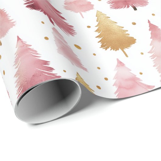 Rosa und goldenes Weihnachtsbaummuster Geschenkpapier (Rolleneckpunkt)
