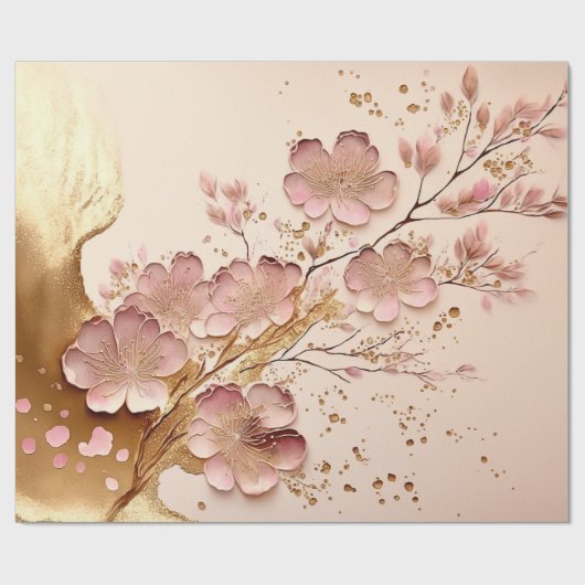 Rosa und goldfarbene Blumen Elegante Minimalistisc Geschenkpapier (Flach)