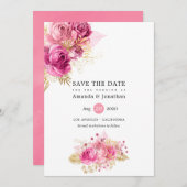 Rosa und goldfarbene Blumenhochzeit Save The Date (Vorne/Hinten)