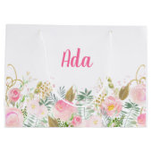 Rosa und goldfarbene Blüten Große Geschenktüte (Rückseite)