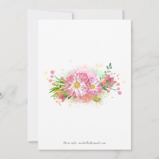 Rosa und goldfarbene Blütendusche per Mail Einladung (Rückseite)