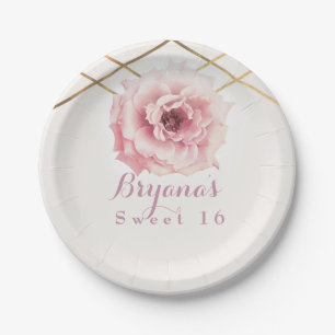 Rosa und goldfarbene Blütengläser Brautparty Benut Pappteller