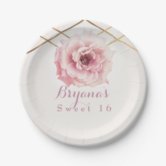 Rosa und goldfarbene Blütengläser Brautparty Benut Pappteller (Vorderseite)