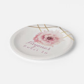 Rosa und goldfarbene Blütengläser Brautparty Benut Pappteller (Schrägansicht)