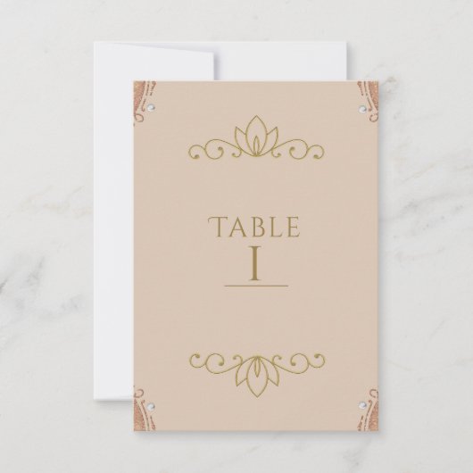 Rosa und goldfarbene elegante Tischnummer Card (Vorderseite)