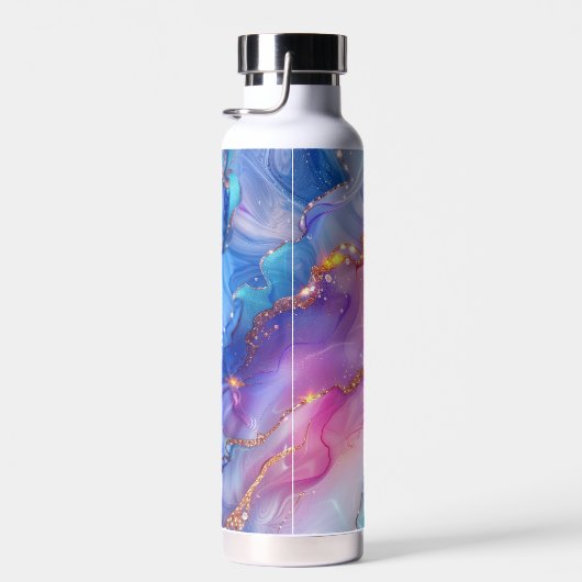 Rosa und goldfarbene Flasche Wasser (Rechts)