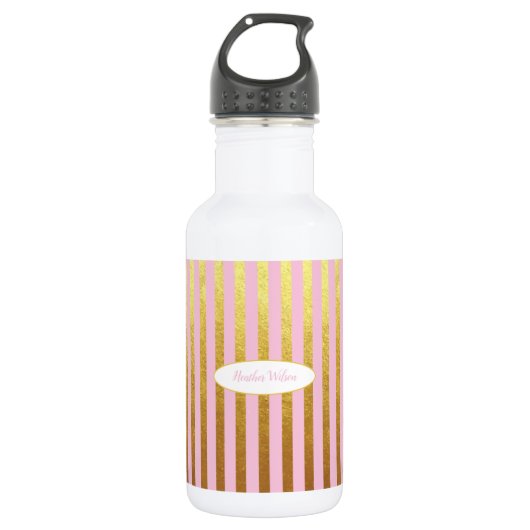 Rosa und goldfarbene Flasche Wasser mit Name Edelstahlflasche (Vorderseite)