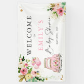 Rosa und goldfarbene Flora mit Babydusche Empfang Banner (Vertikal)