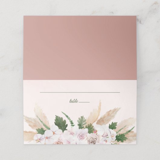 Rosa und goldfarbene Flora Platzkarte (Außenseite Aufgefaltet)