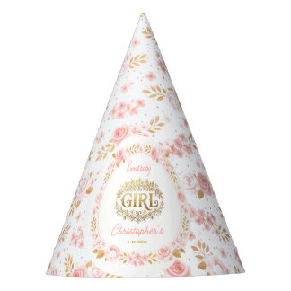 Rosa- und Goldfarbene Floral-Girl-Baby-Party Partyhütchen