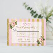 Rosa und goldfarbene, gestreifte Hochzeitskarte RSVP Karte (Stehend Vorderseite)