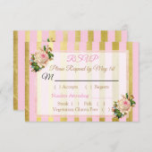 Rosa und goldfarbene, gestreifte Hochzeitskarte RSVP Karte (Vorne/Hinten)