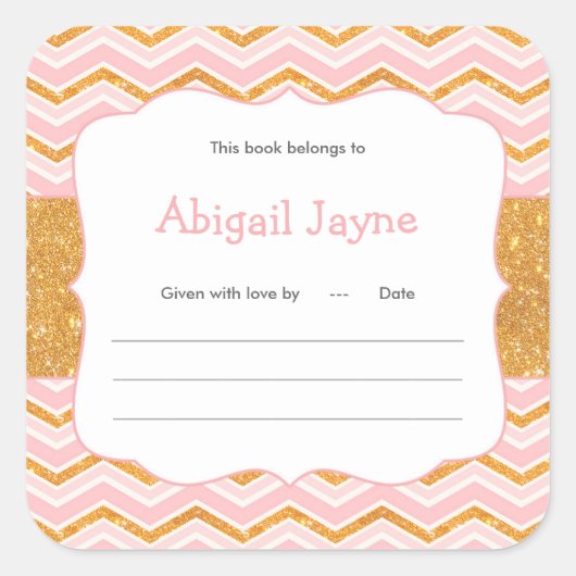 Rosa und goldfarbene Glitzer Mädchen Duschbücher T Quadratischer Aufkleber (Vorderseite)