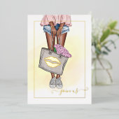 Rosa und goldfarbene Küsse Junggeselinnen-Abschied Folieneinladung (Stehend vorne)