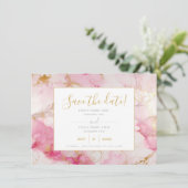 Rosa und goldfarbene Marmorkarte Save the Date (Stehend Vorderseite)