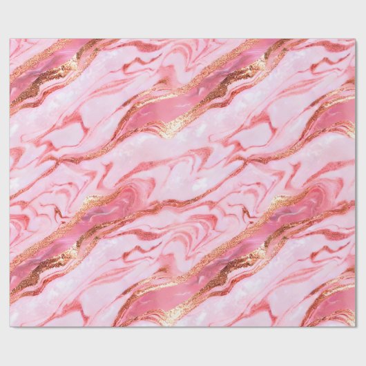 Rosa und goldfarbene Marmorplatte Geschenkpapier (Flach)