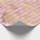 Rosa und goldfarbene Pariser Foil-Rose und Streife Geschenkpapier (Ecke)