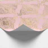 Rosa und goldfarbene Pariser Fossilien Damask Gemu Geschenkpapier (Ecke)