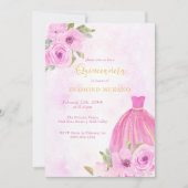Rosa und goldfarbene Prinzessin Dress Quinceanera Einladung (Vorderseite)