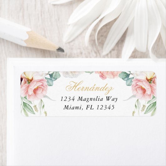 Rosa und goldfarbene Quinceñera-Rücksendeadresse (Insitu)