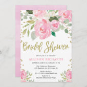 Rosa und goldfarbene Rose Brautparty Einladung (Vorne/Hinten)