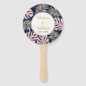 Rosa und goldfarbene tropische Blätter marineblaue Fächer (Rückseite)