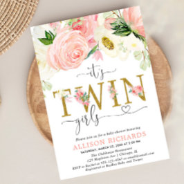 Rosa und goldfarbene Zwillingsmädchen Dusche Einladung