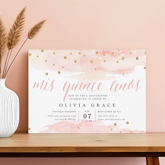 Rosa und goldfarbener Confetti-Pop | Aquarellfarbe Einladung