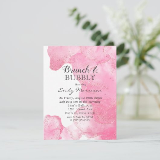 Rosa und goldfarbener Glitzer Brunch & Bubbly Invi Einladung (Stehend Vorderseite)