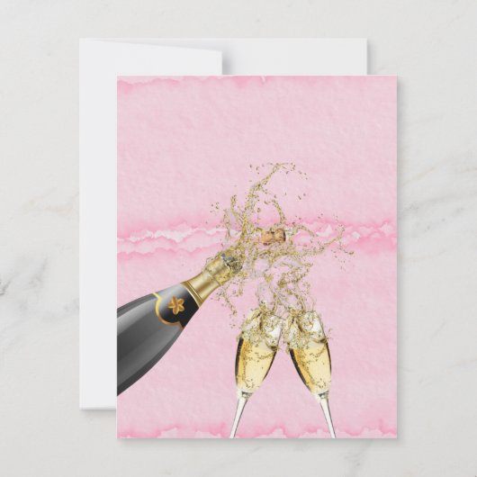 Rosa und goldfarbener Glitzer Brunch & Bubbly Invi Einladung (Rückseite)