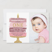 Rosa und goldfarbener Glitzer Cake Foto 1. Geburts Einladung (Vorderseite)