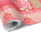 rosa und goldfarbener Hintergrund mit roter Farbe Geschenkpapier (Rolleneckpunkt)