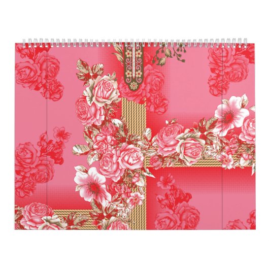 rosa und goldfarbener Hintergrund mit roter Farbe Kalender (Titelbild)