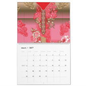 rosa und goldfarbener Hintergrund mit roter Farbe Kalender (Mär 2027)