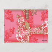 rosa und goldfarbener Hintergrund mit roter Farbe Postkarte (Rückseite)