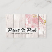 Rosa und goldfarbener Spritzer auf rustikalem Holz Visitenkarte (Rückseite)