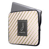 Rosa und goldfarbener Streifen Elegantes Monogramm Laptopschutzhülle (Vorderseite Links)