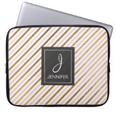 Rosa und goldfarbener Streifen Elegantes Monogramm Laptopschutzhülle (Vorderseite)