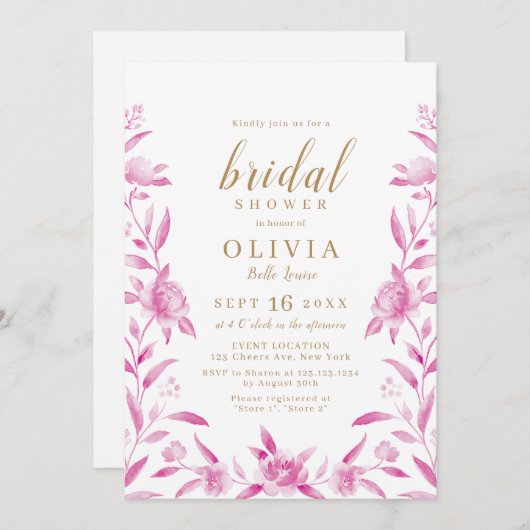 Rosa und goldfarbenes Brautparty Einladung (Vorne/Hinten)