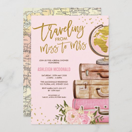 Rosa und goldfarbenes Brautparty Einladung (Vorne/Hinten)