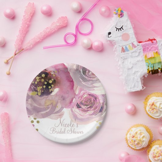 Rosa und goldfarbenes Brautparty Pappteller (Party)