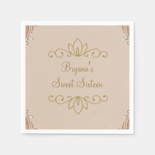 Rosa und goldfarbenes elegantes Party Serviette (Vorderseite)