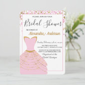 Rosa und goldfarbenes Kleid Brautdusche Einladung (Stehend Vorderseite)